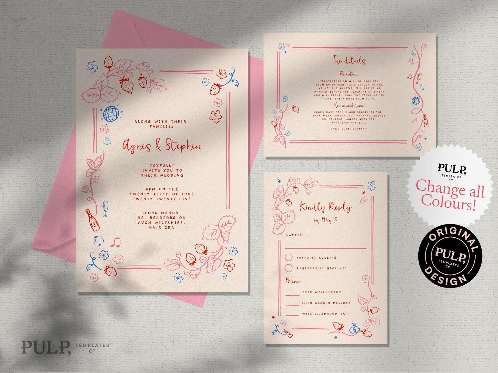 Summer Strawberry Wedding Stationary