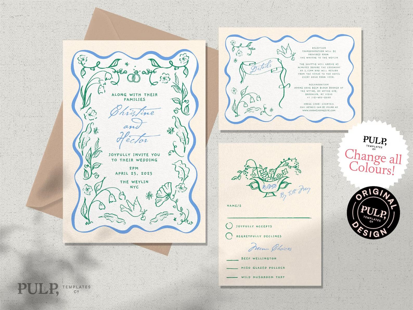 Floral Doodle Wedding Stationary