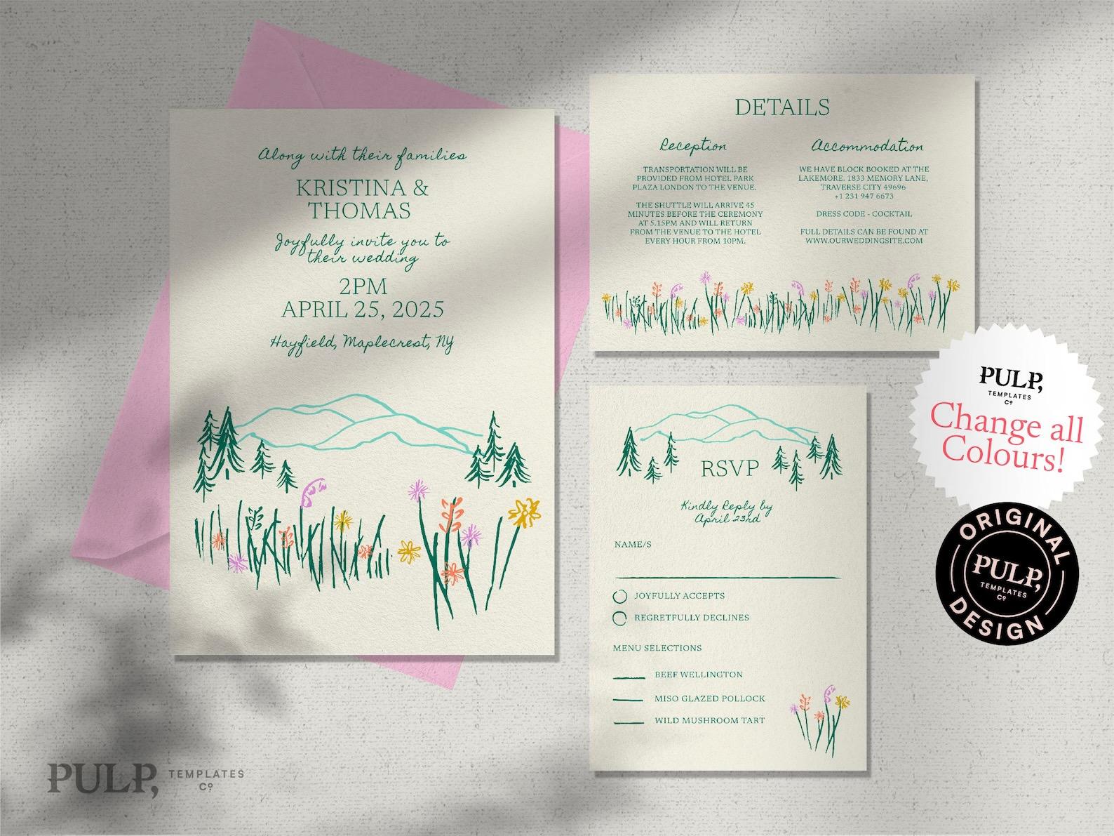 Floral Mountain Wedding Stationary