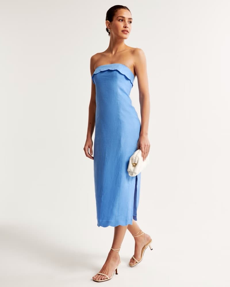 Linen Scalloped Midi Dress
