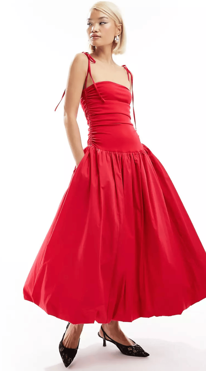 Shoulder Tie Midi Dress