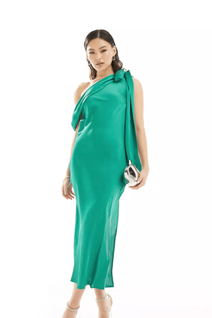 Draped Asymmetric Midi Dress