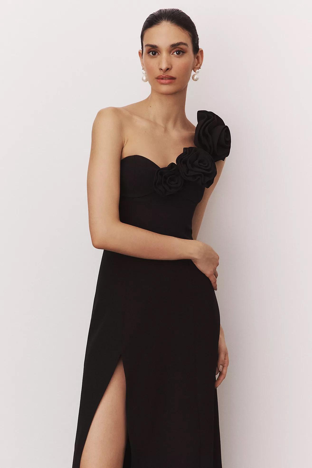Flores One-Shoulder Rose Midi Dress