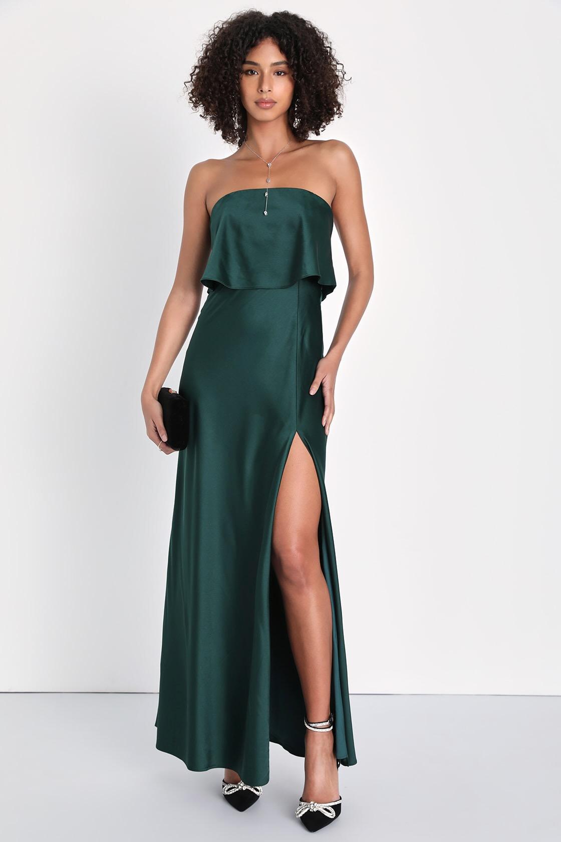 Alluring Behavior Satin Strapless Maxi Dress