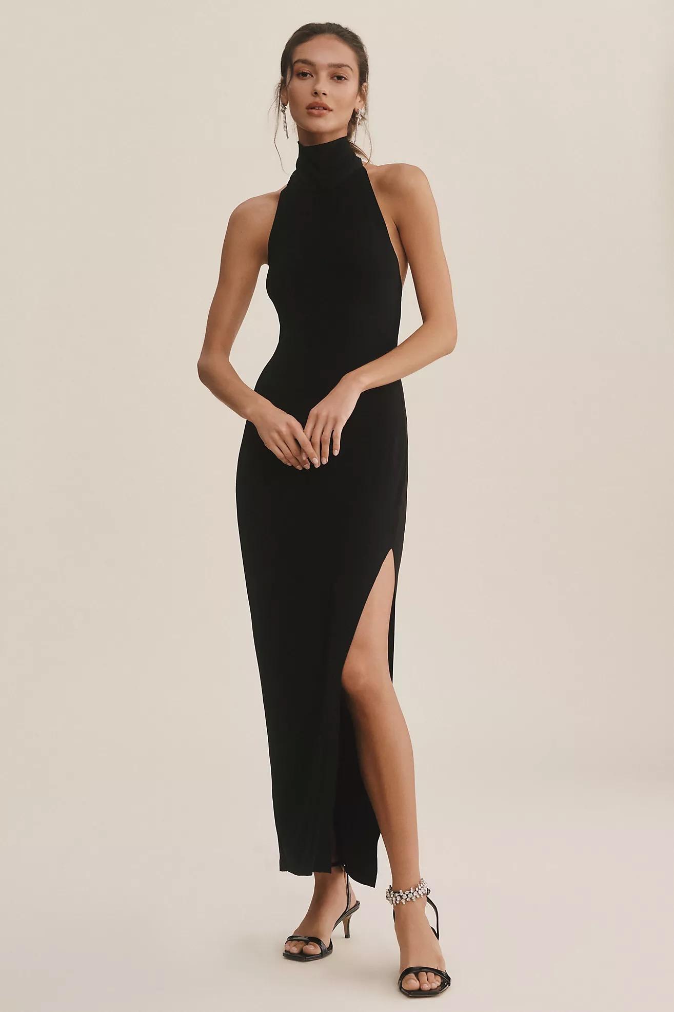 Turtleneck Side-Slit Midi Dress