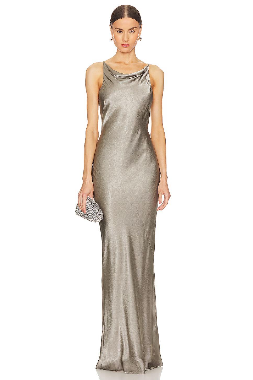 La Lune High Neck Cowl Maxi Dress