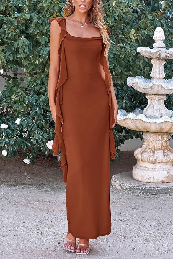 Ruffle Brown Maxi Dress