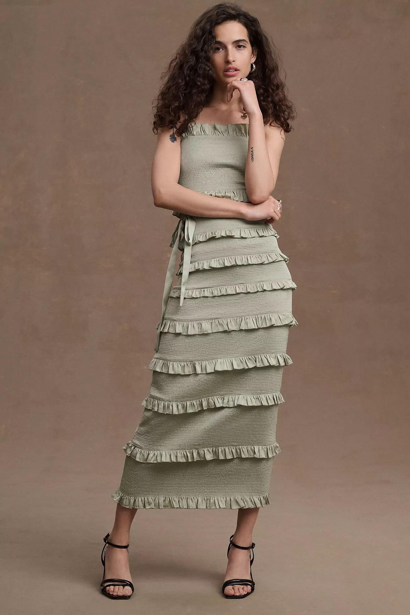 Lily Ruched & Ruffled Stretch Midi Dress