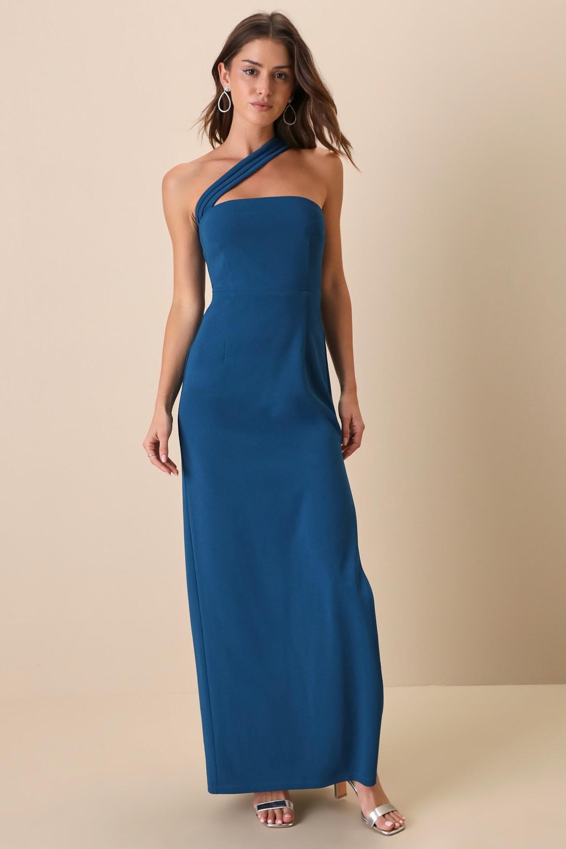 Hold Your Attention Teal Blue One-Shoulder Sleeveless Maxi Dress