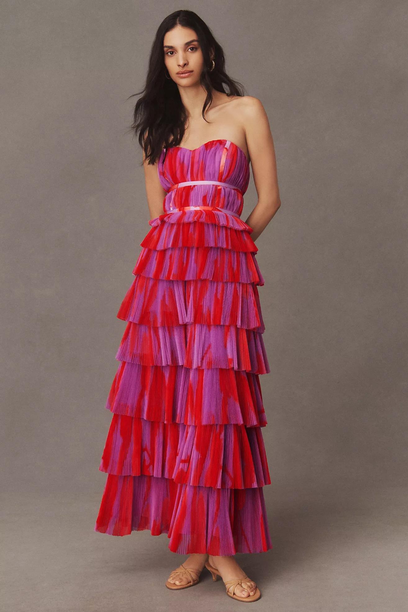 Strapless Tiered Tulle Maxi Dress