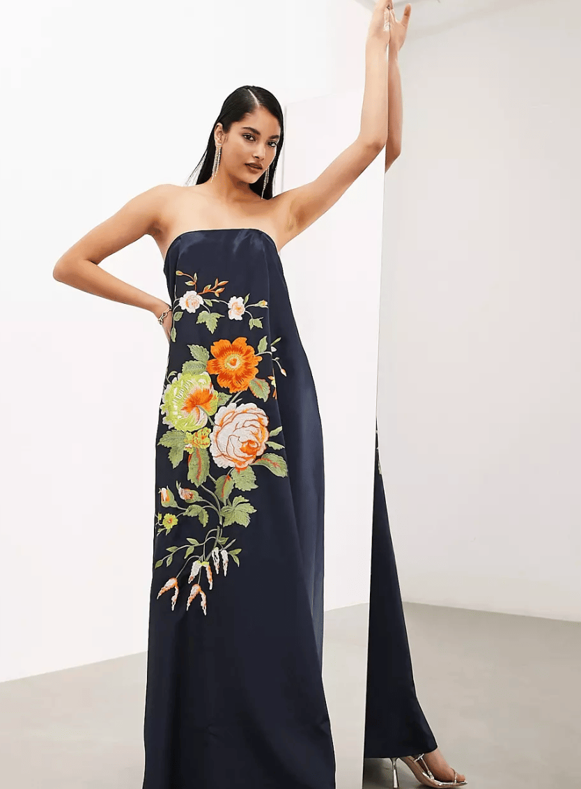 Charcoal Embroidered Floral Dress