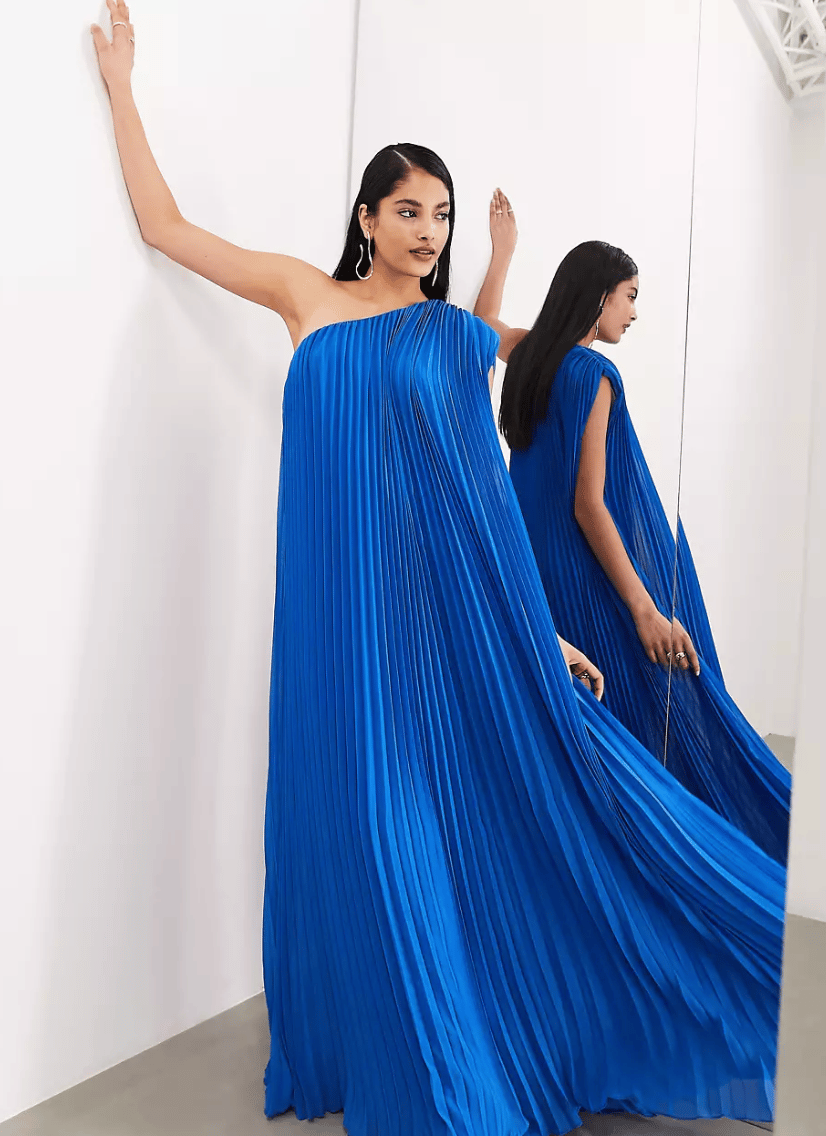 Pleated One Shoulder Maxi