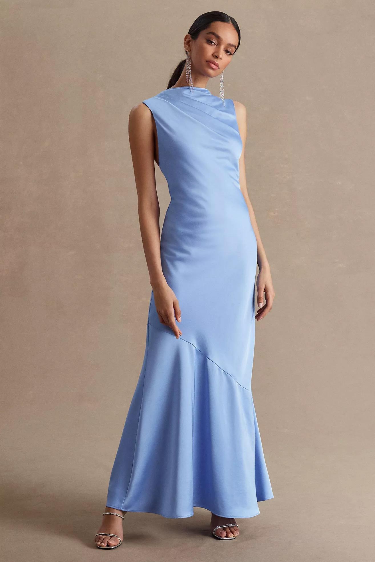 Lana Cowl-Neck Tie-Back Satin Maxi Dress