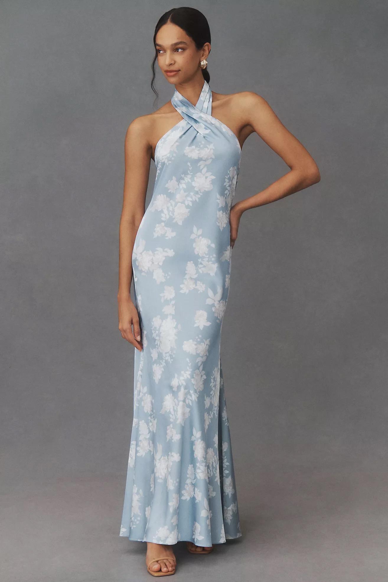 Ruby Twist Halter Satin Maxi