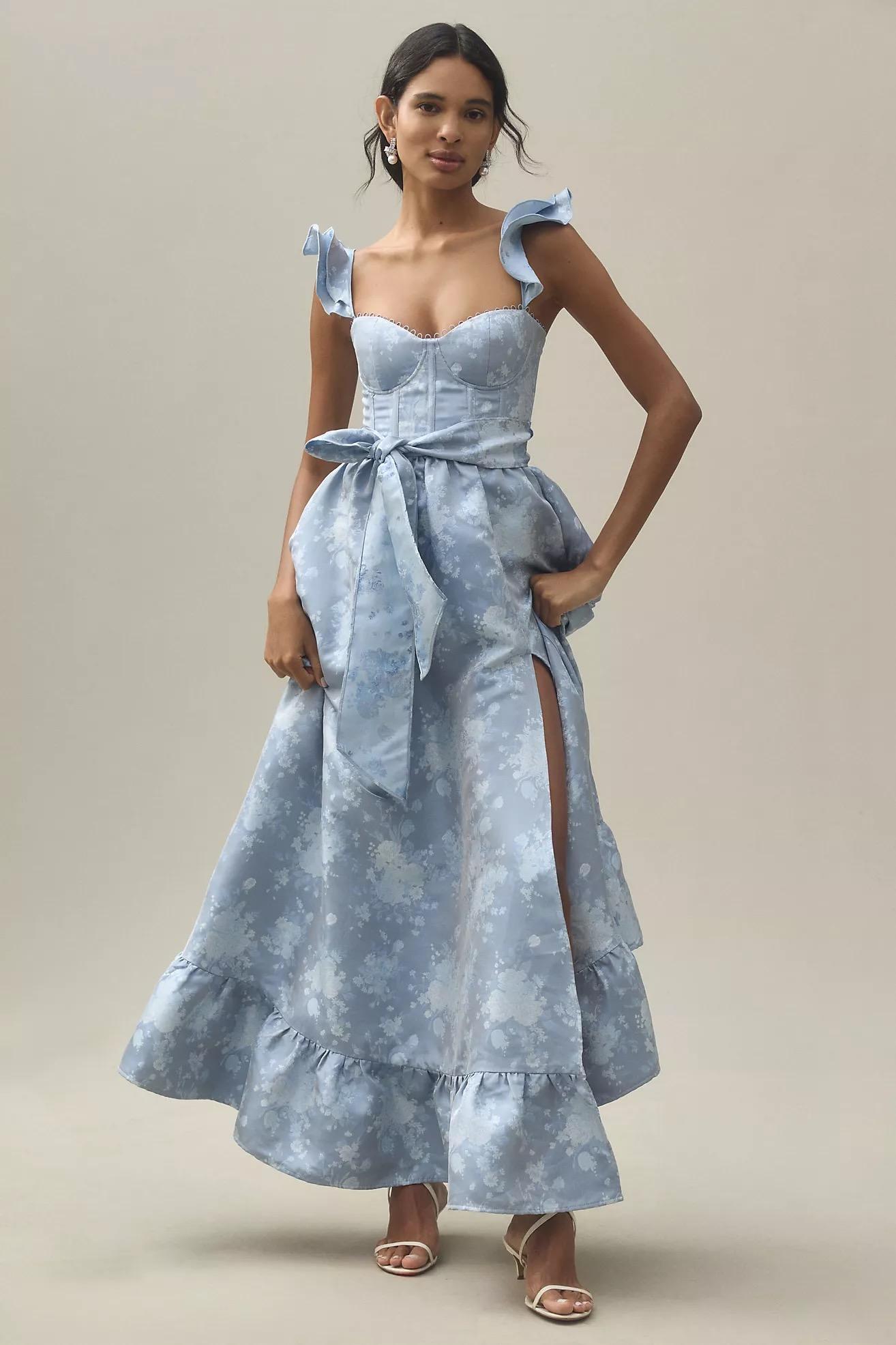 Veronica Corset Ruffle Side-Slit Dress