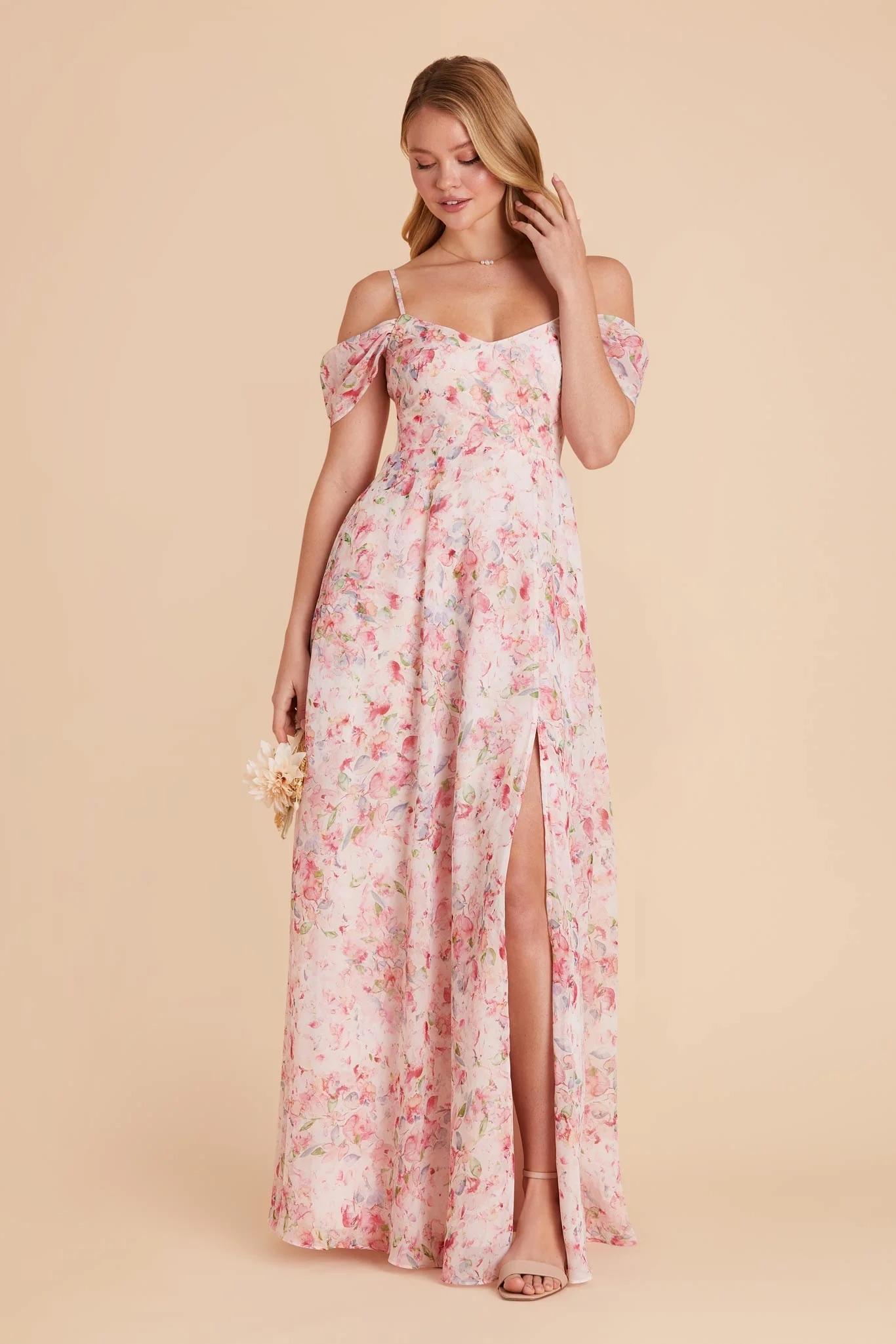 Devin Chiffon Dress in Pink Falling Petals