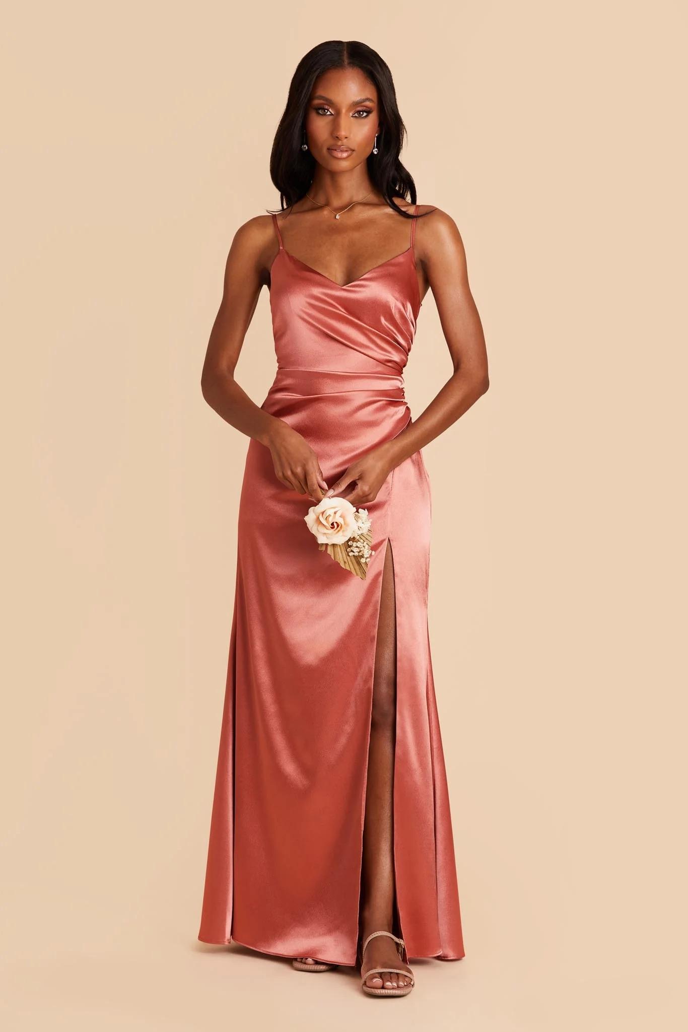 Catherine Shiny Satin Dress in Terracotta