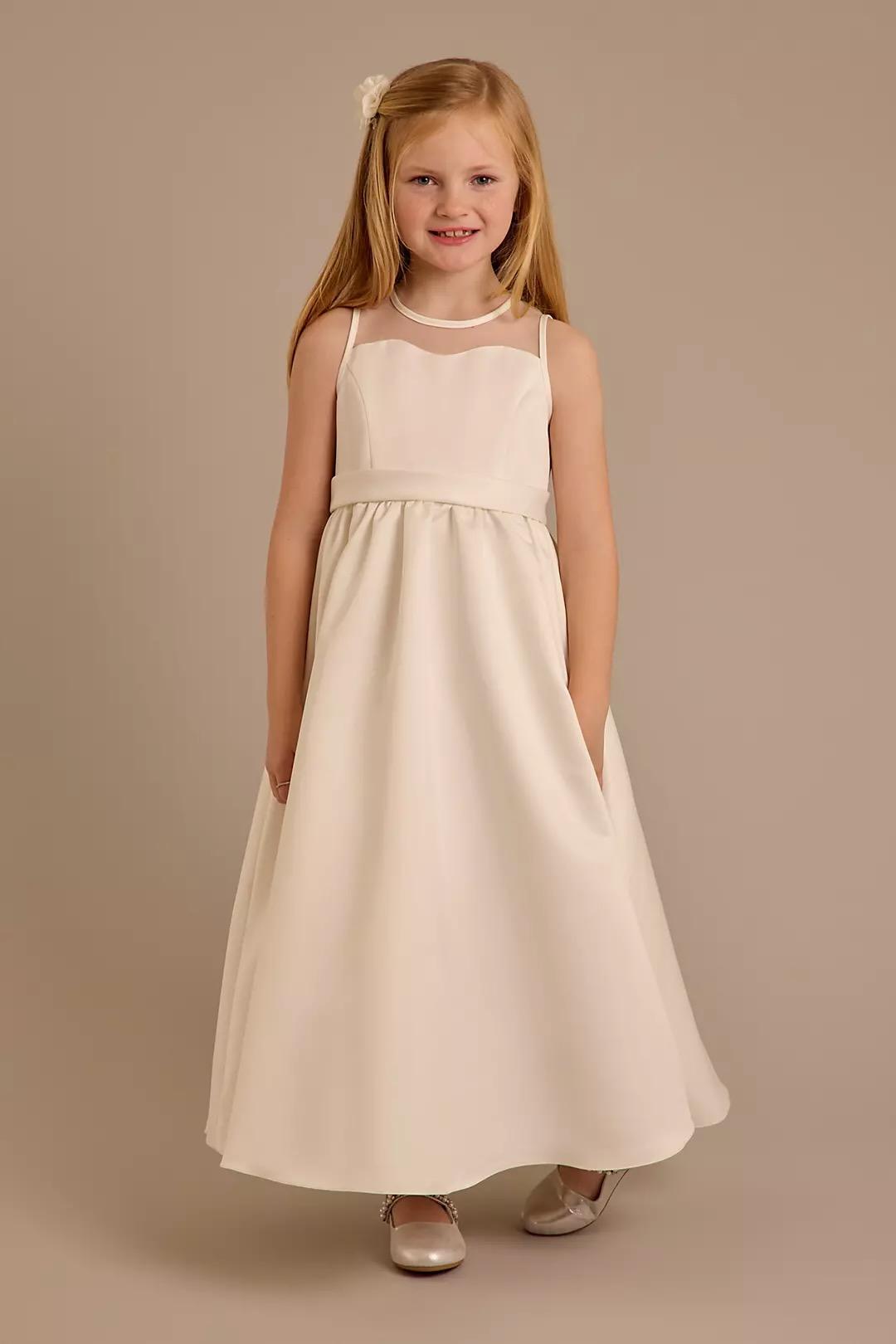 Satin A-line Dress with Illusion Neckline