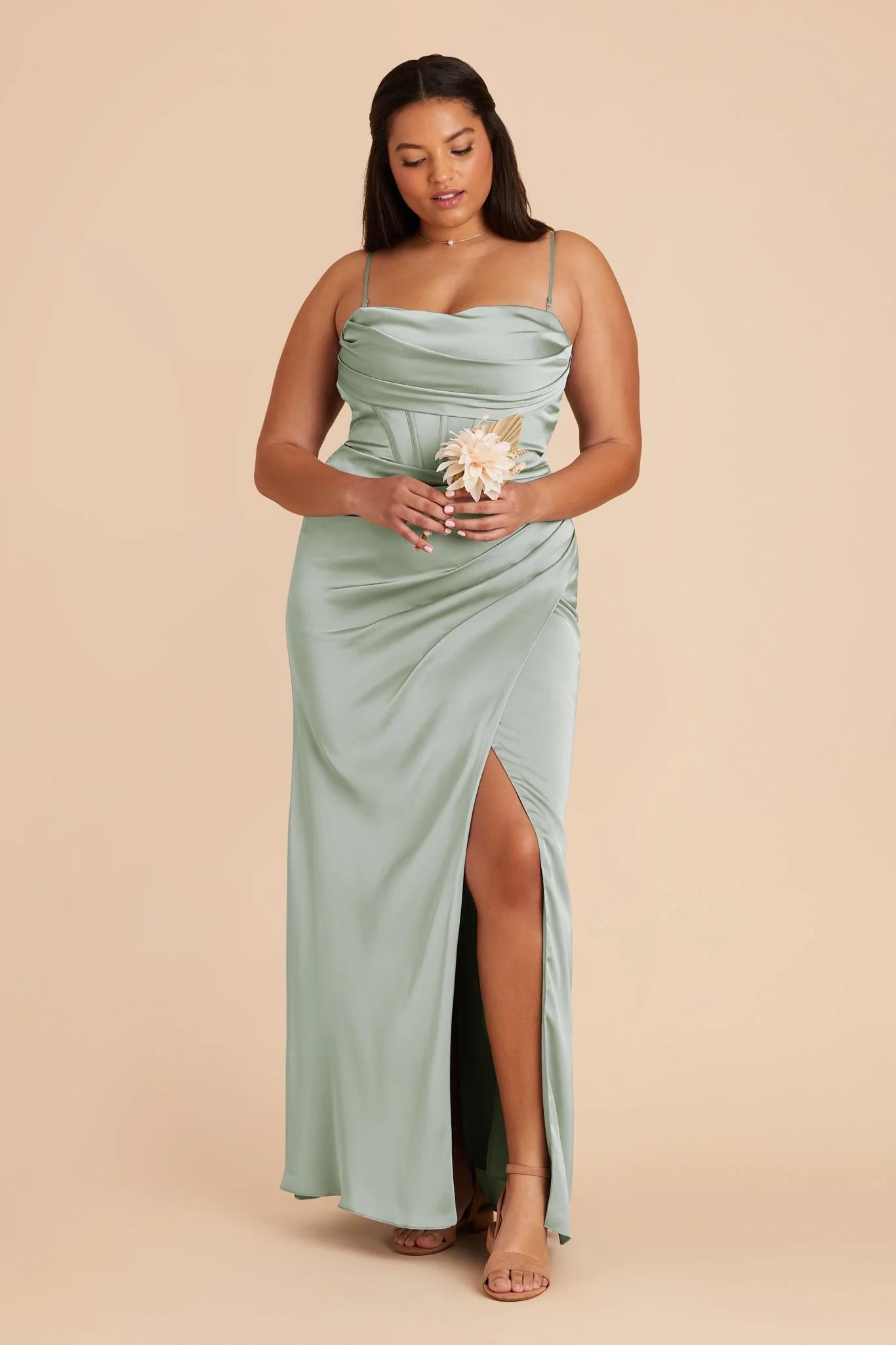 Carrie Matte Satin Dress in Sage