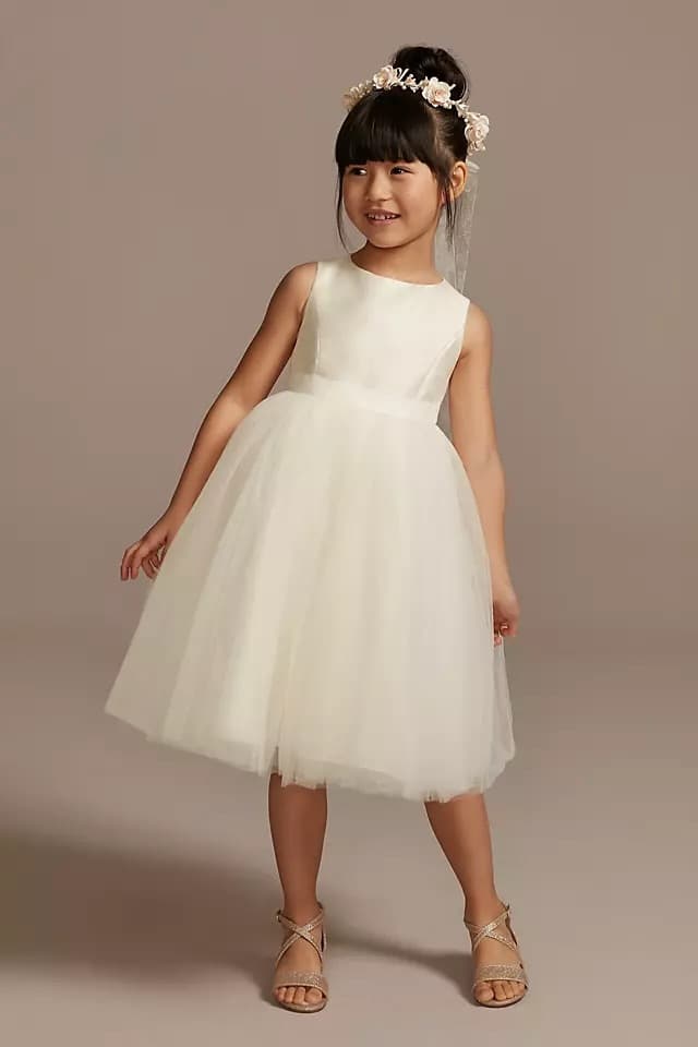 Flower Girl Dress with Tulle and Ribbon Waist
