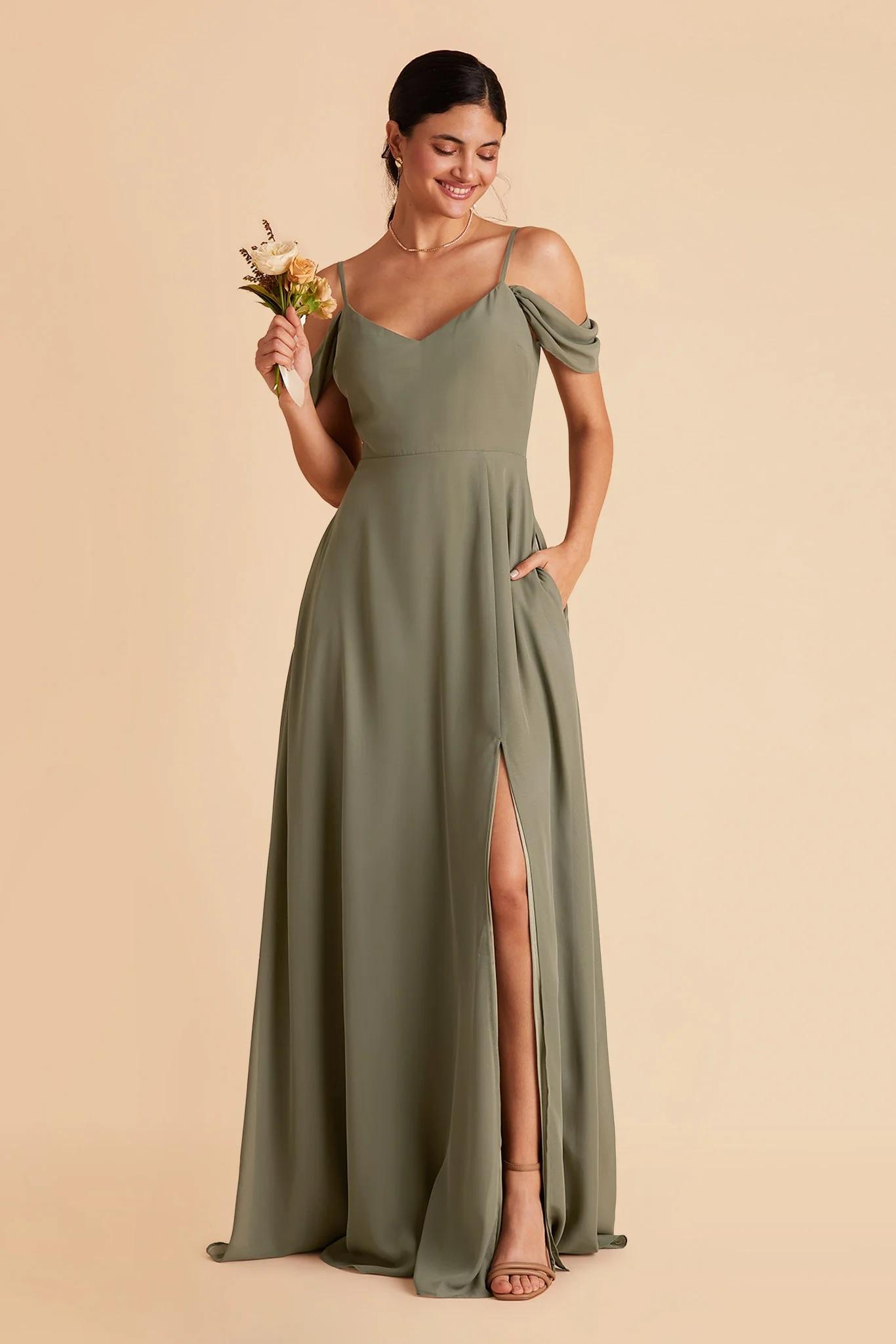 Devin Chiffon Dress in Moss Green