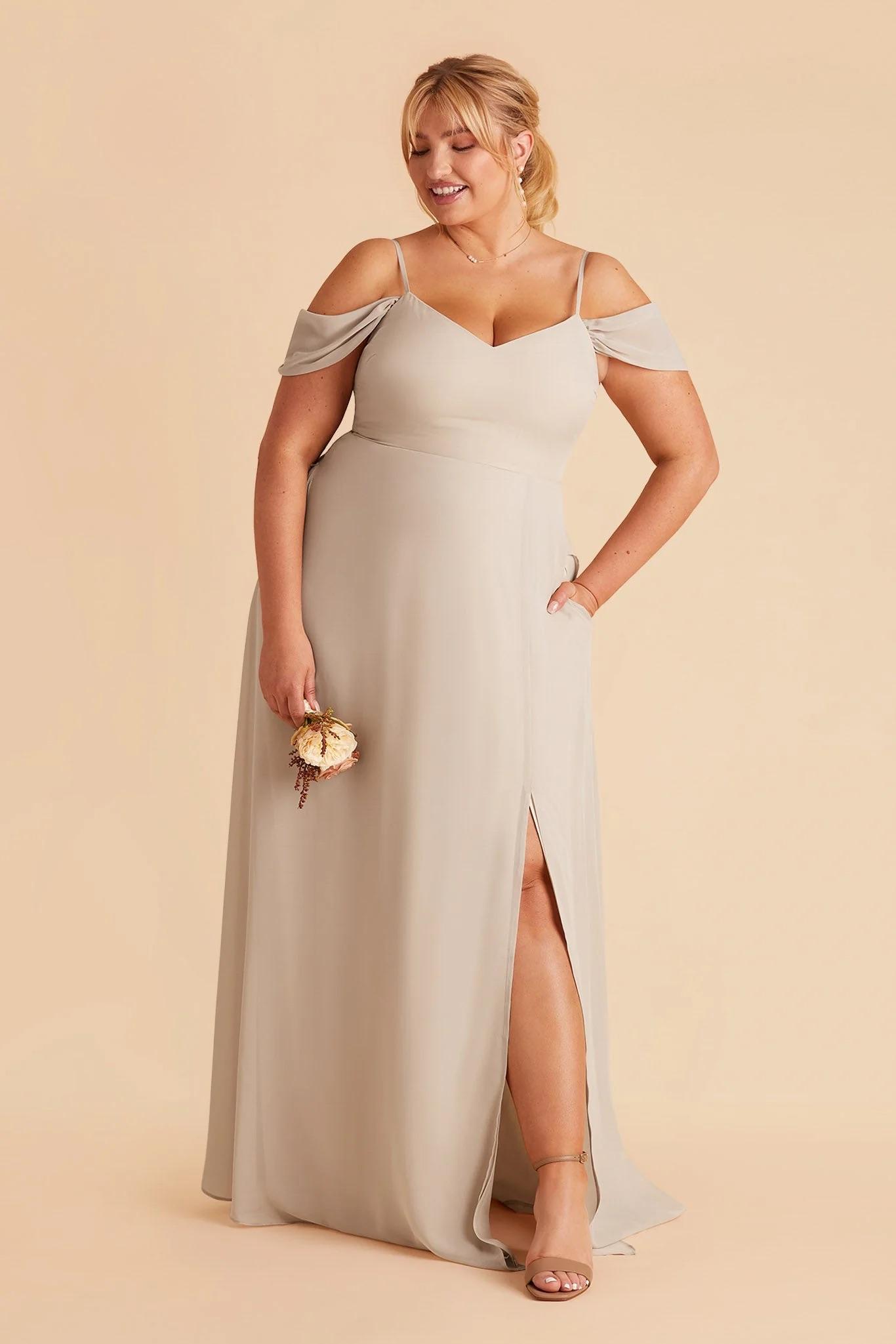 Devin Chiffon Dress in Neutral Champagne