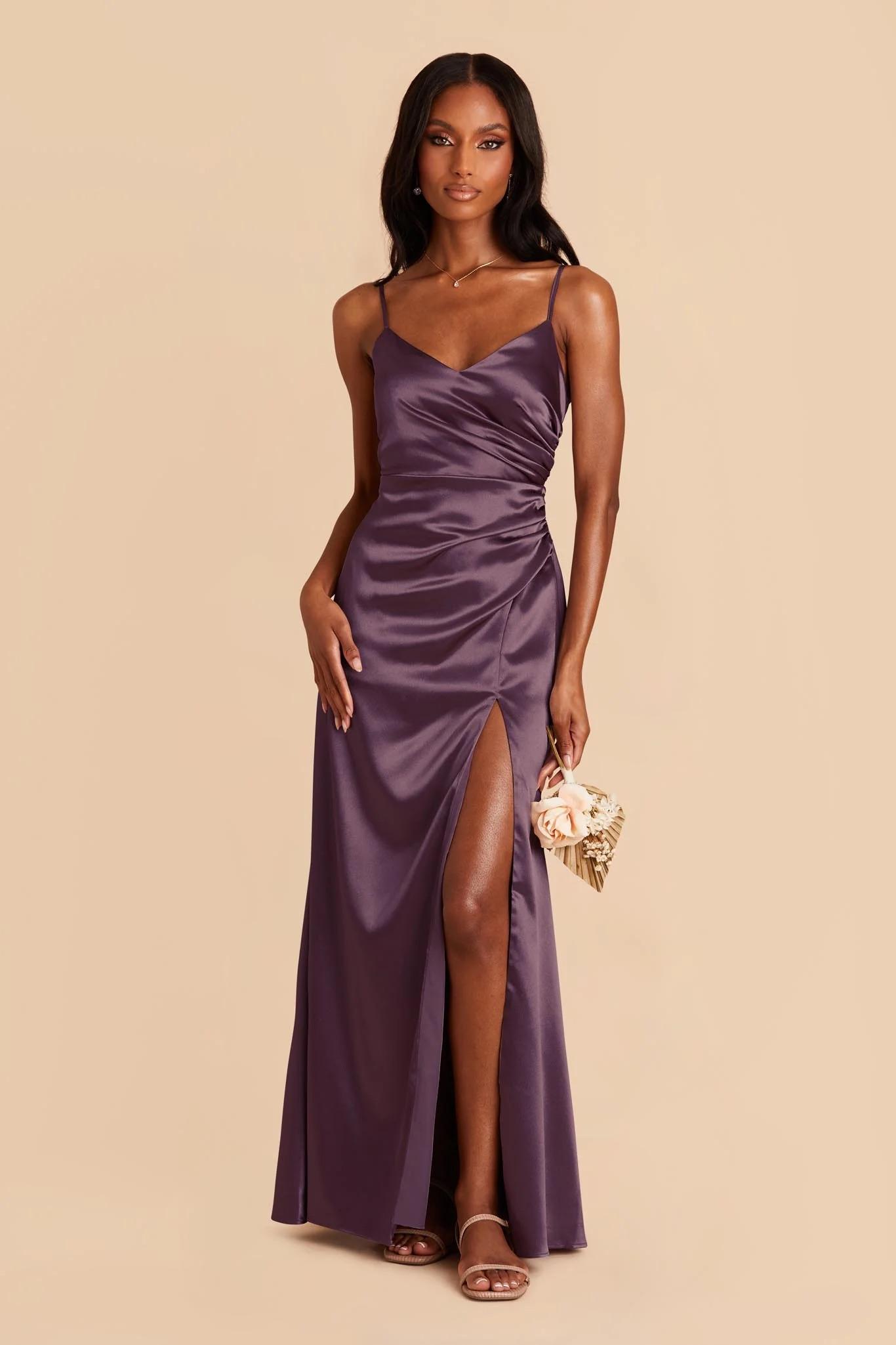 Catherine Shiny Satin Dress in Plum