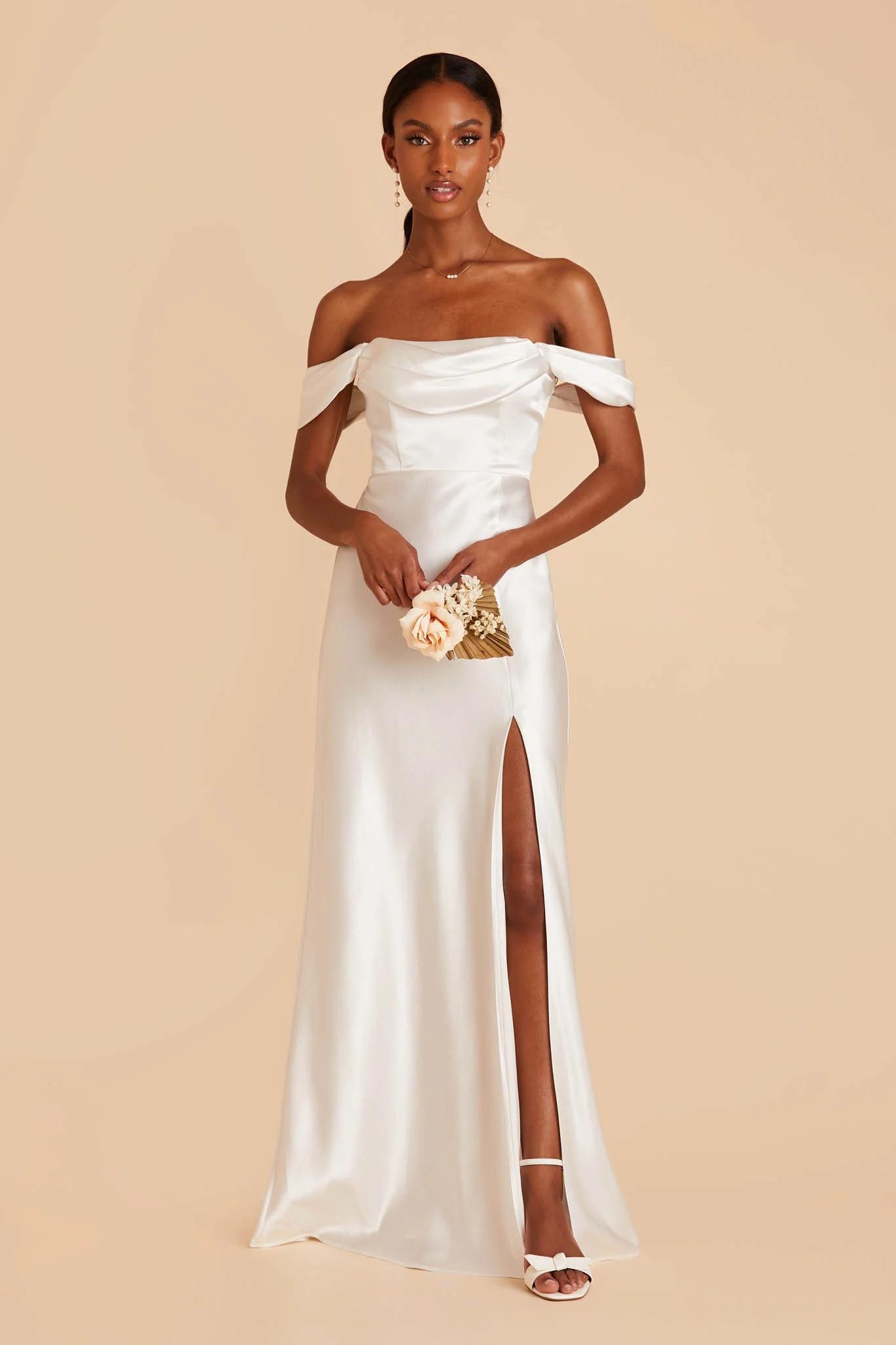 Mia Shiny Satin Dress in White