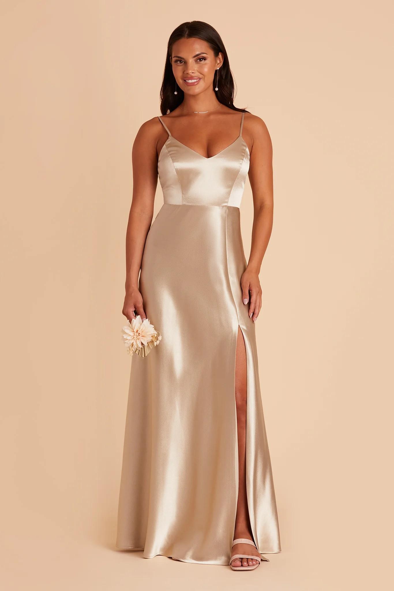 Jay Shiny Satin Dress in Neutral Champagne