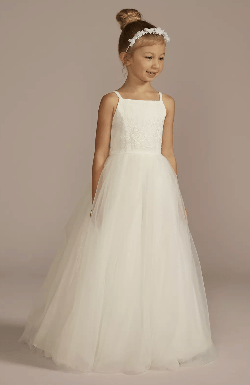 Beaded Lace and Tulle Flower Girl Ball Gown