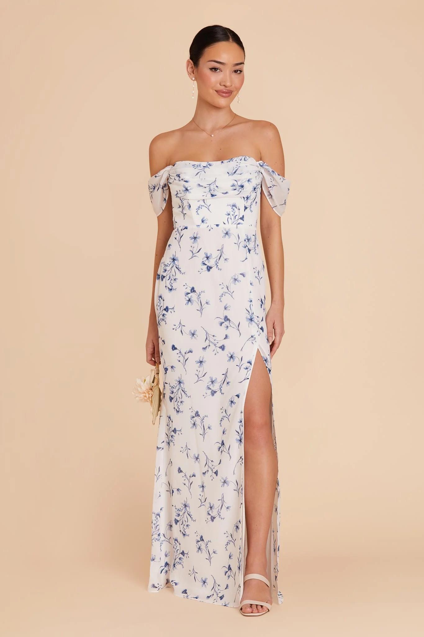 Mira Chiffon Dress in Blue Le Fleur