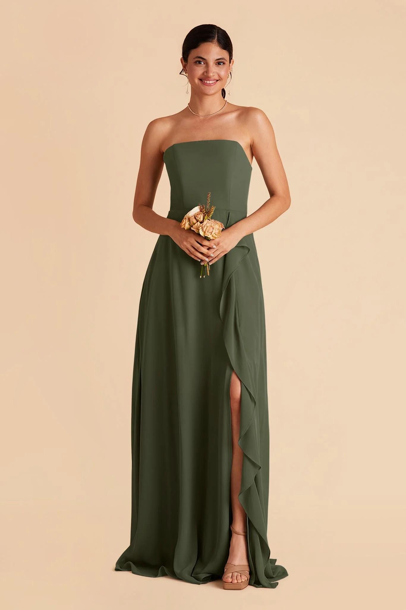 Winnie Chiffon Dress in Olive