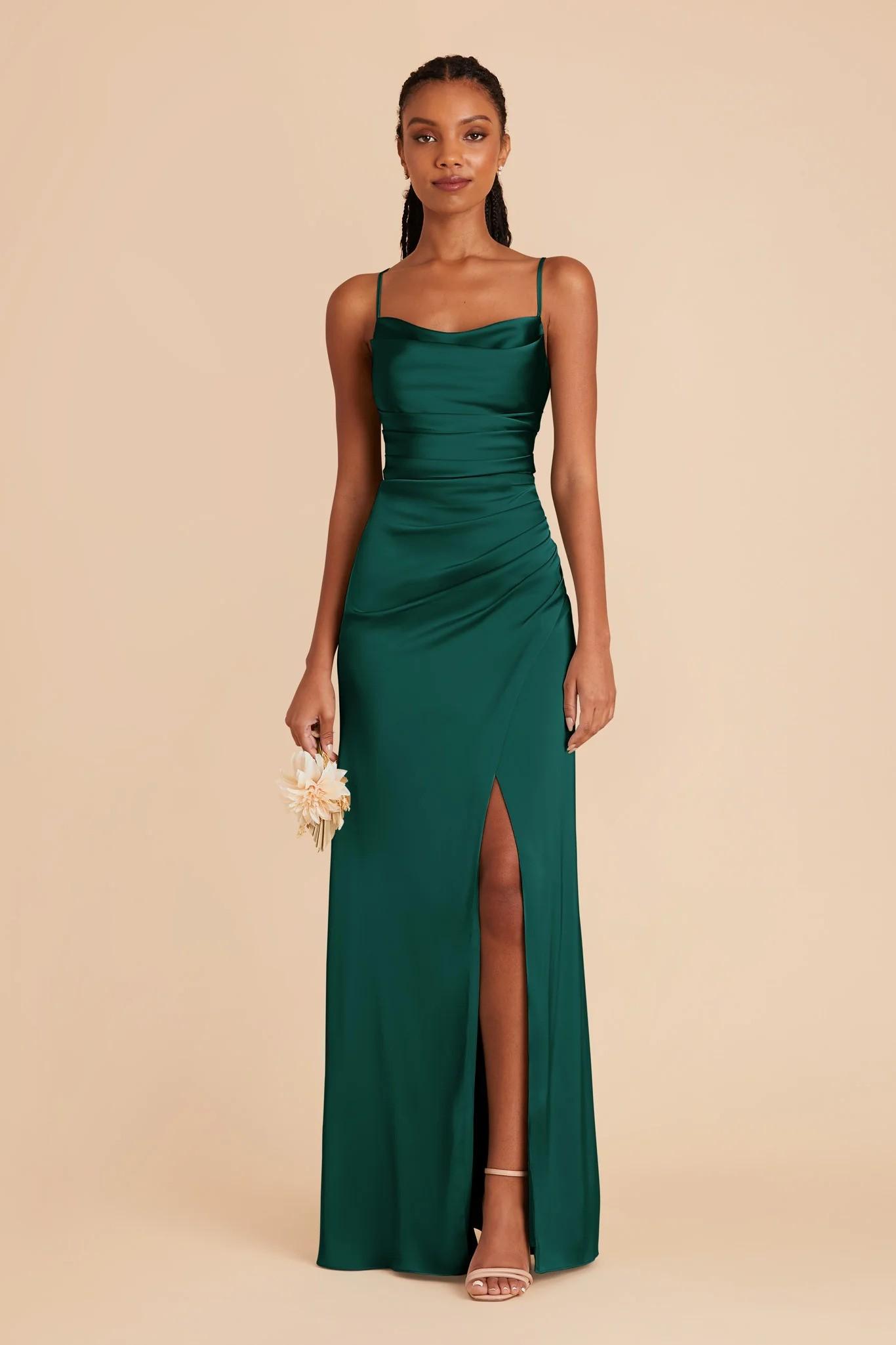 Lydia Matte Satin Dress in Emerald