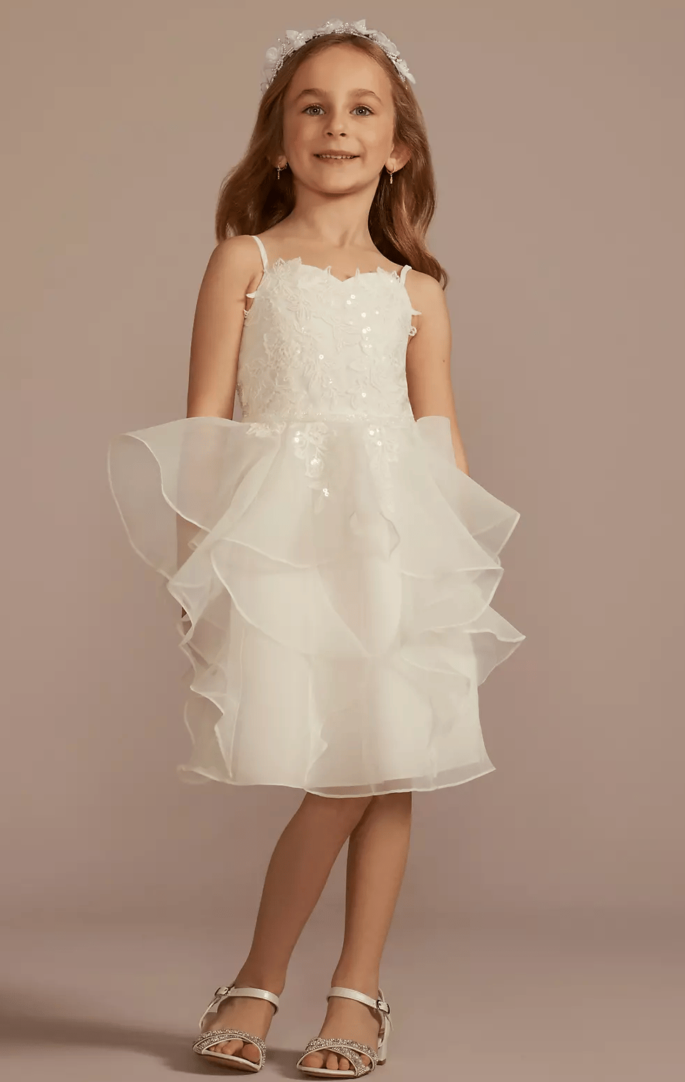 Spaghetti Strap Ruffle Skirt Flower Girl Dress