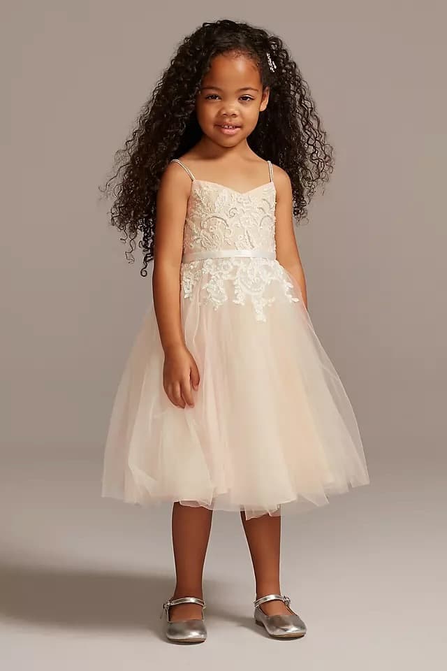 Floral Applique Spaghetti Strap Flower Girl Dress