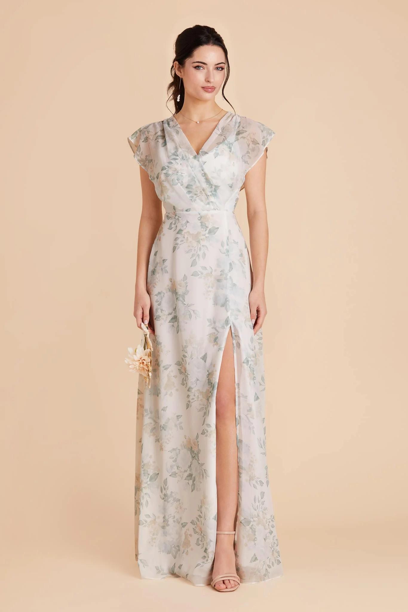 Violet Chiffon Dress in Sage Spring Garden