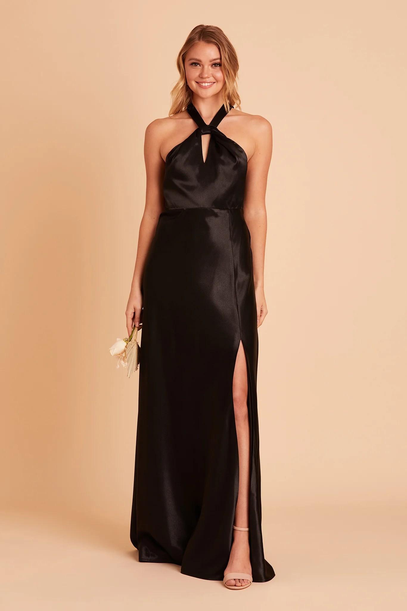 Monica Shiny Satin Dress in Black
