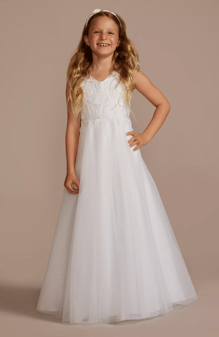 Embellished Glitter Tulle Flower Girl Dress