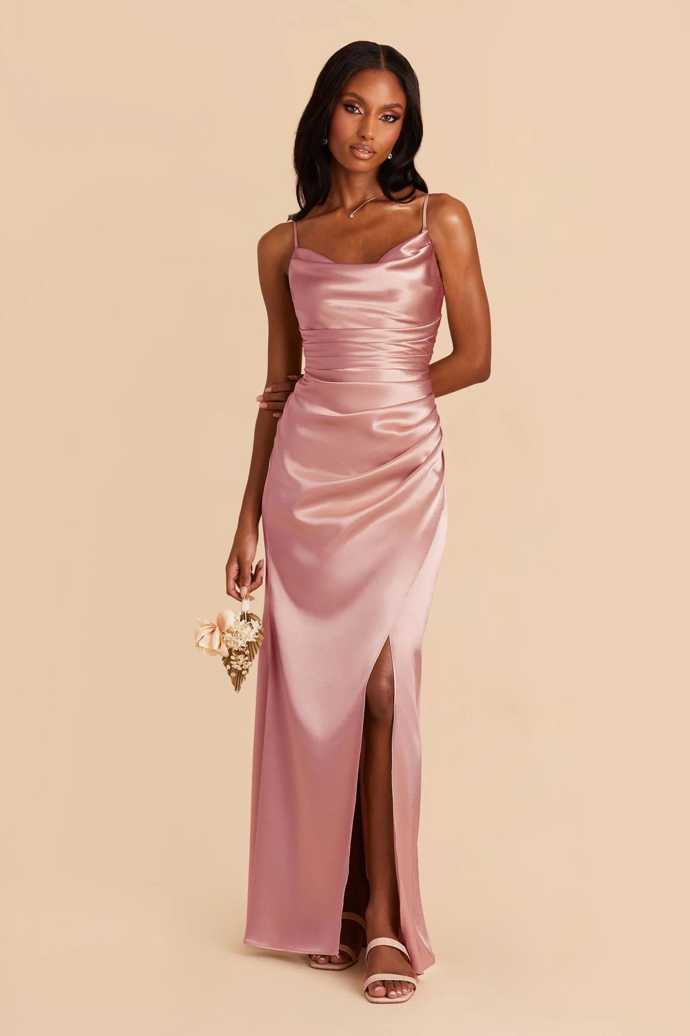 Lydia Shiny Satin Dress in English Rose