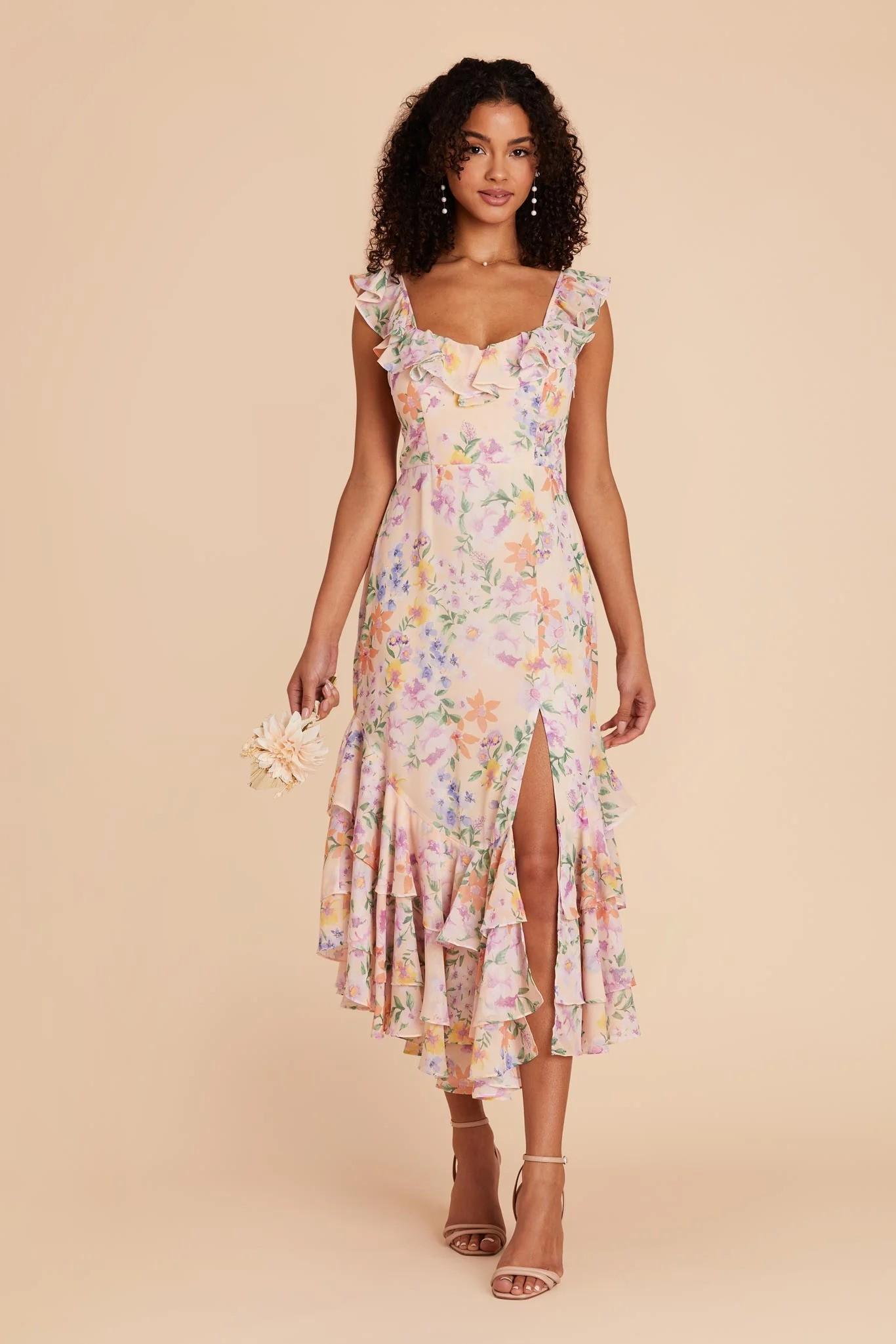 Ginny Chiffon Dress in Botanical Blooms