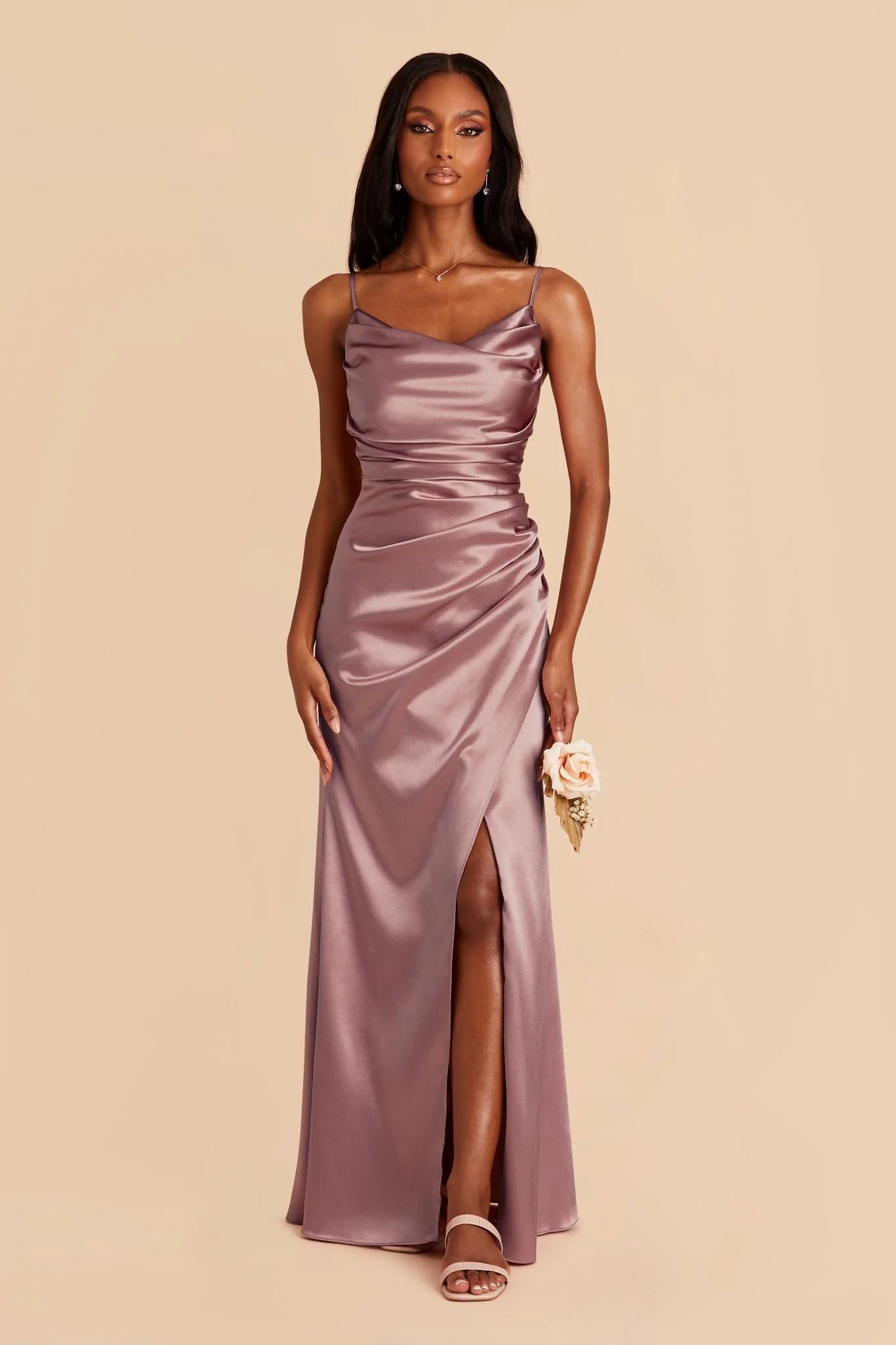 Lydia Shiny Satin Dress in Dark Mauve