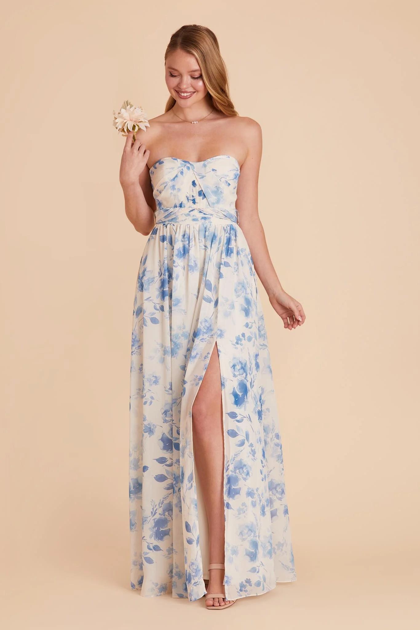 Grace Chiffon Dress in Blue Rococo Floral