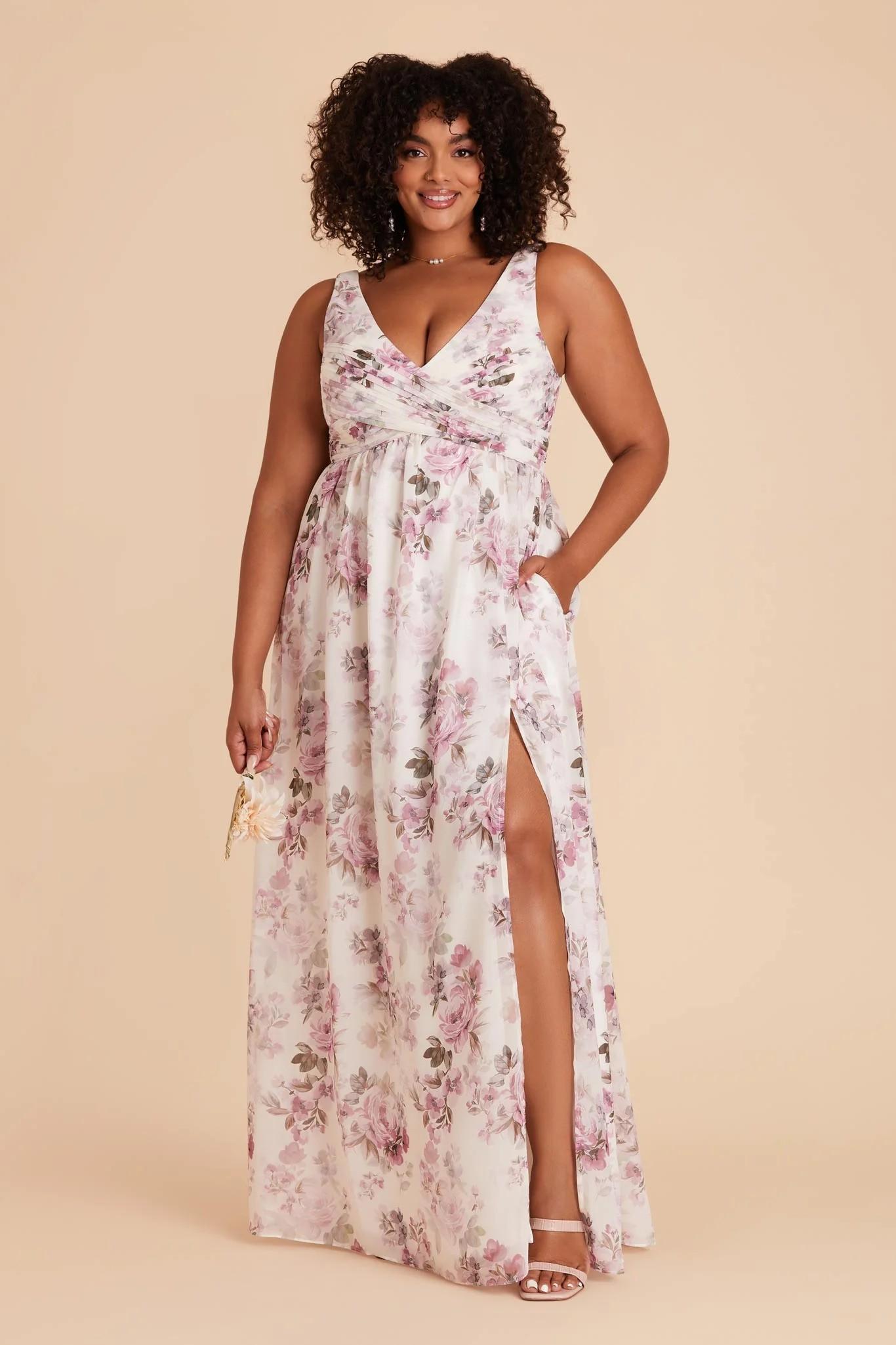 Laurie Chiffon Dress in Dusty Pink Peonies