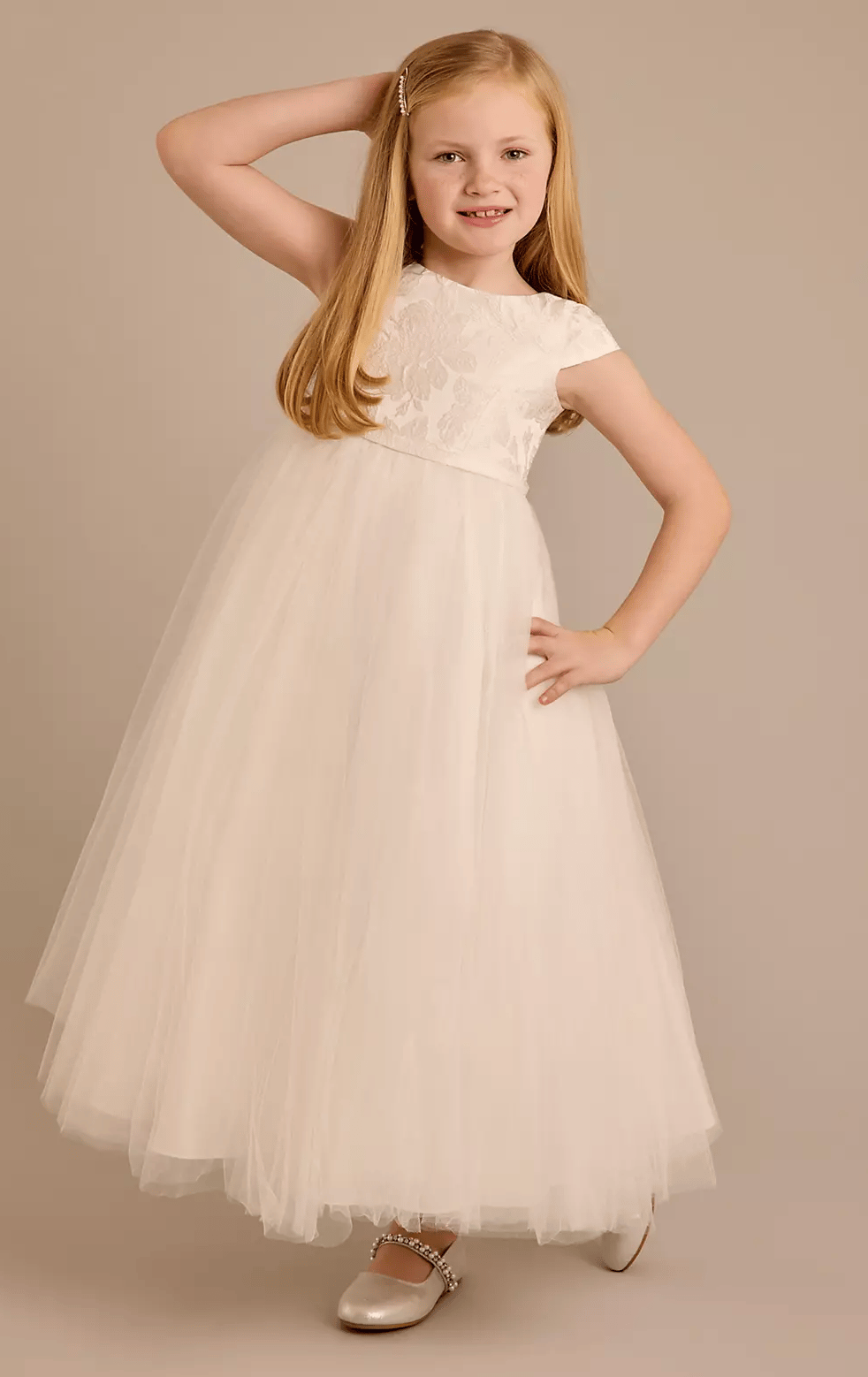 Long Floral Jacquard Flower Girl Dress
