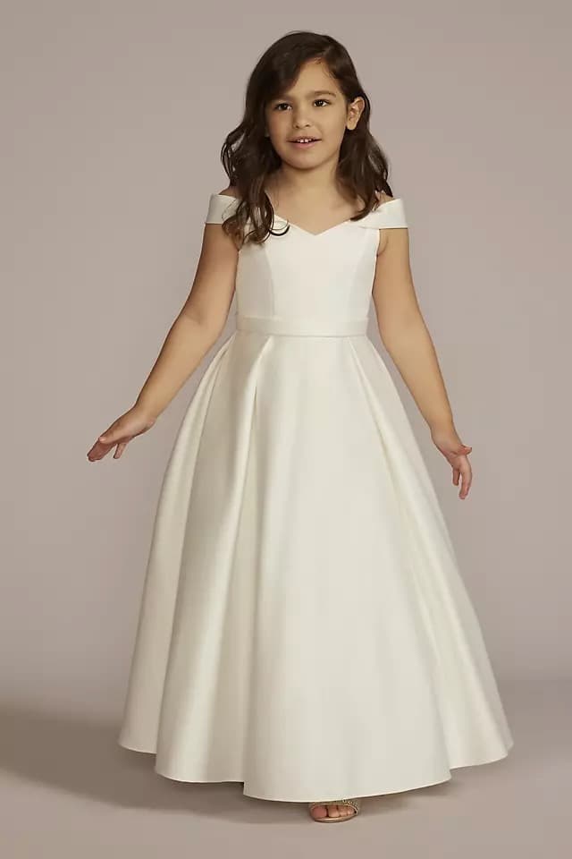Satin Off the Shoulder Flower Girl Dress