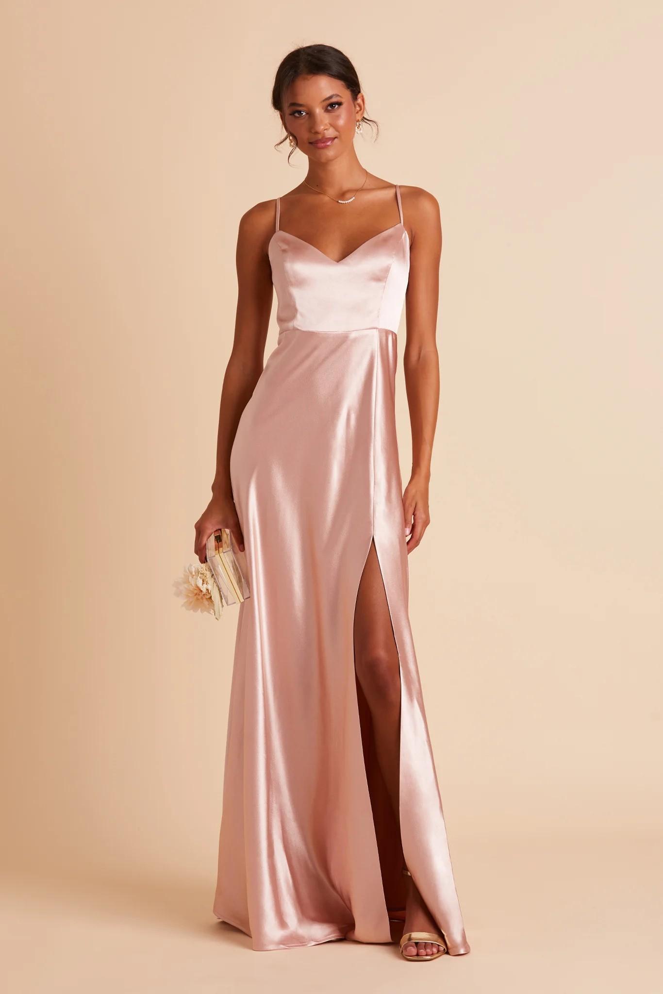 Jay Shiny Satin Dress in Rose Gold