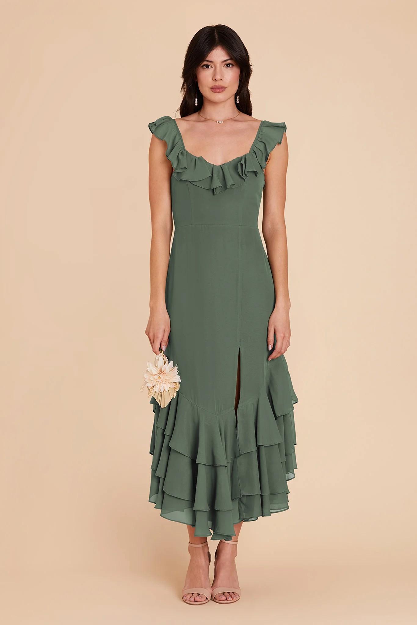 Ginny Chiffon Dress in Eucalyptus