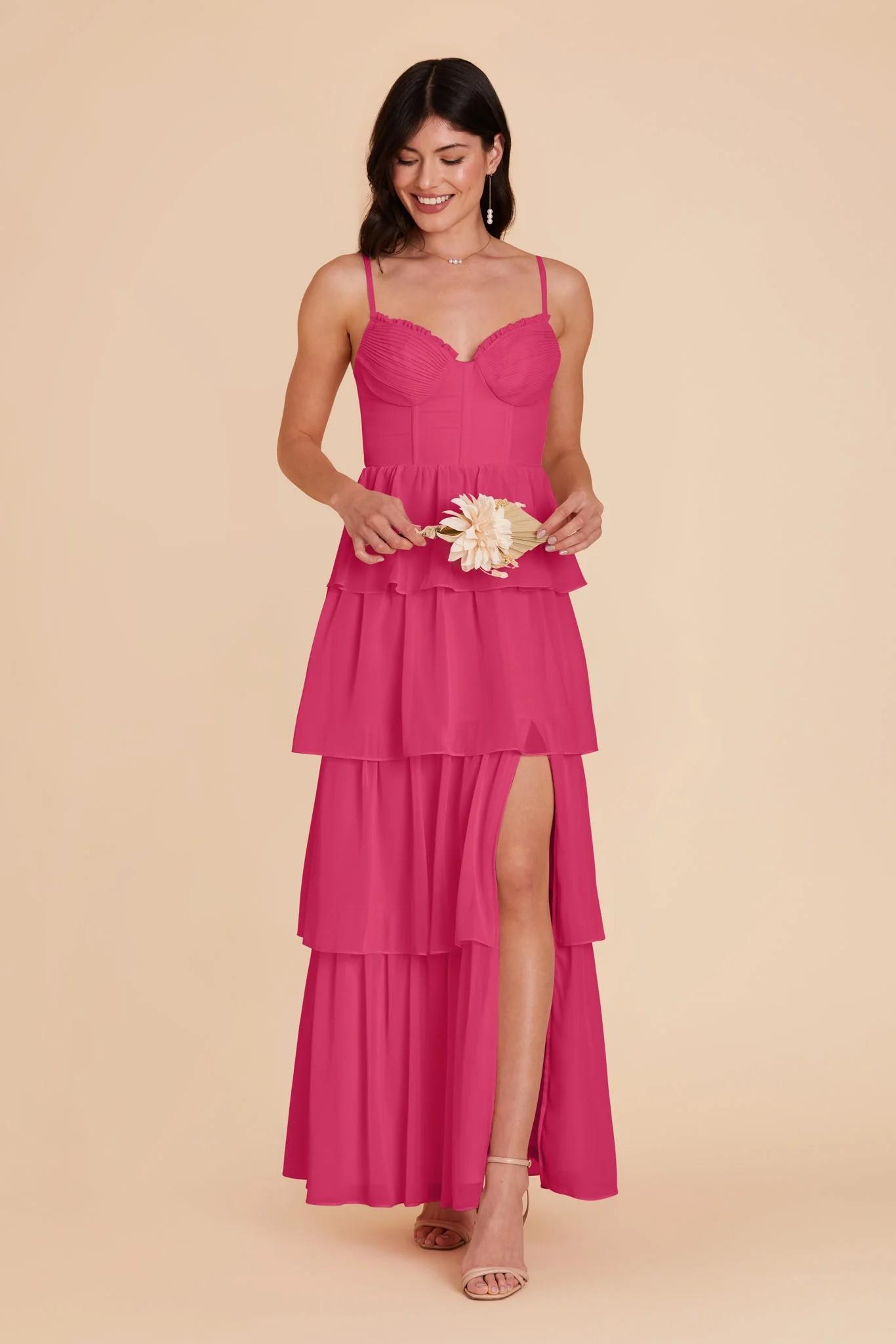 Lola Chiffon Dress in Fuchsia