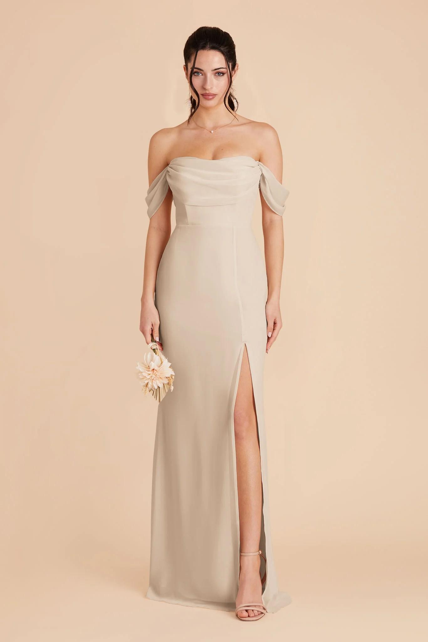 Mira Chiffon Dress in Neutral Champagne