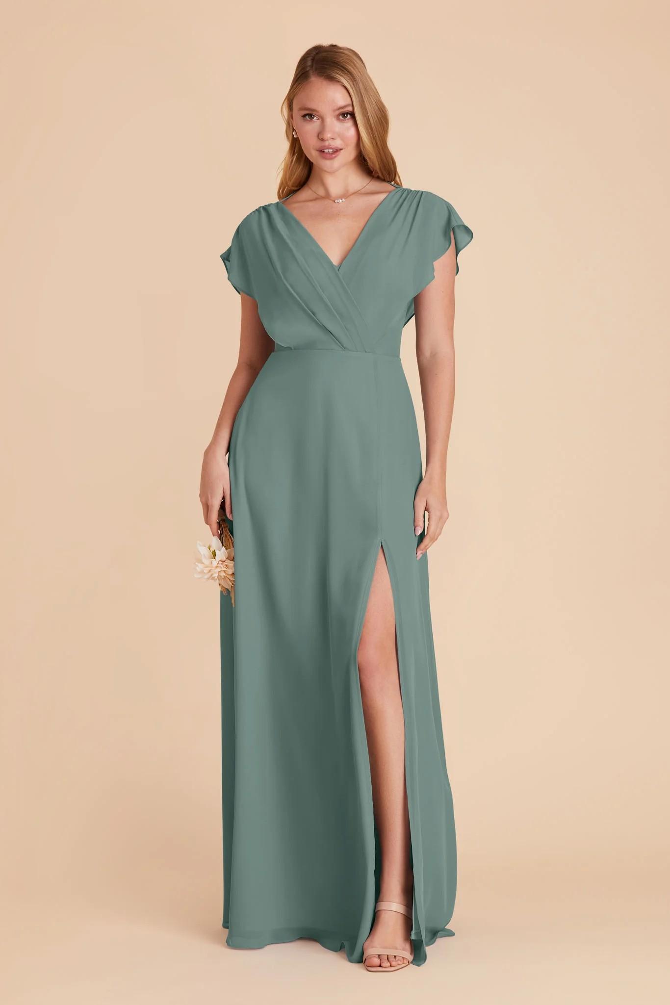 Violet Chiffon Dress in Sea Glass
